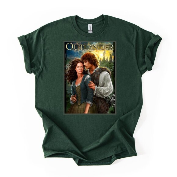 Outlander T-Shirt Jamie & Claire Fraser TV Show Gift Women's Dark Green Tee - Picture 1 of 3